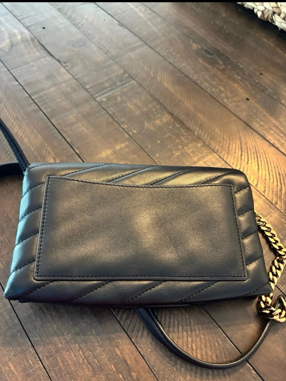 Tory Burch Black Quilted Leather Chevron Crossbody with Gold Hardware